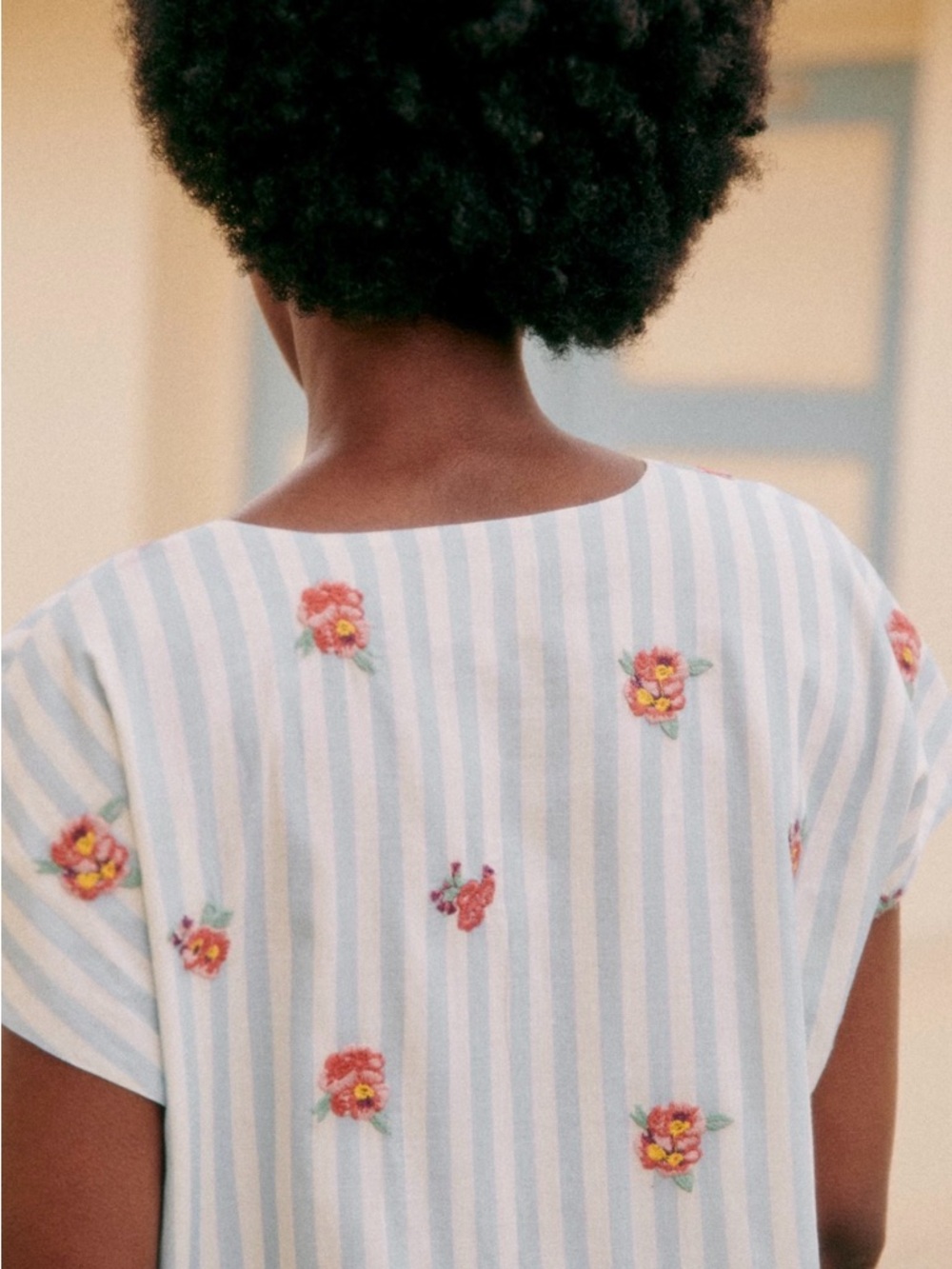 Sezane Blue & White Striped Floral Tiered Casual Dress - Picture 6 of 8
